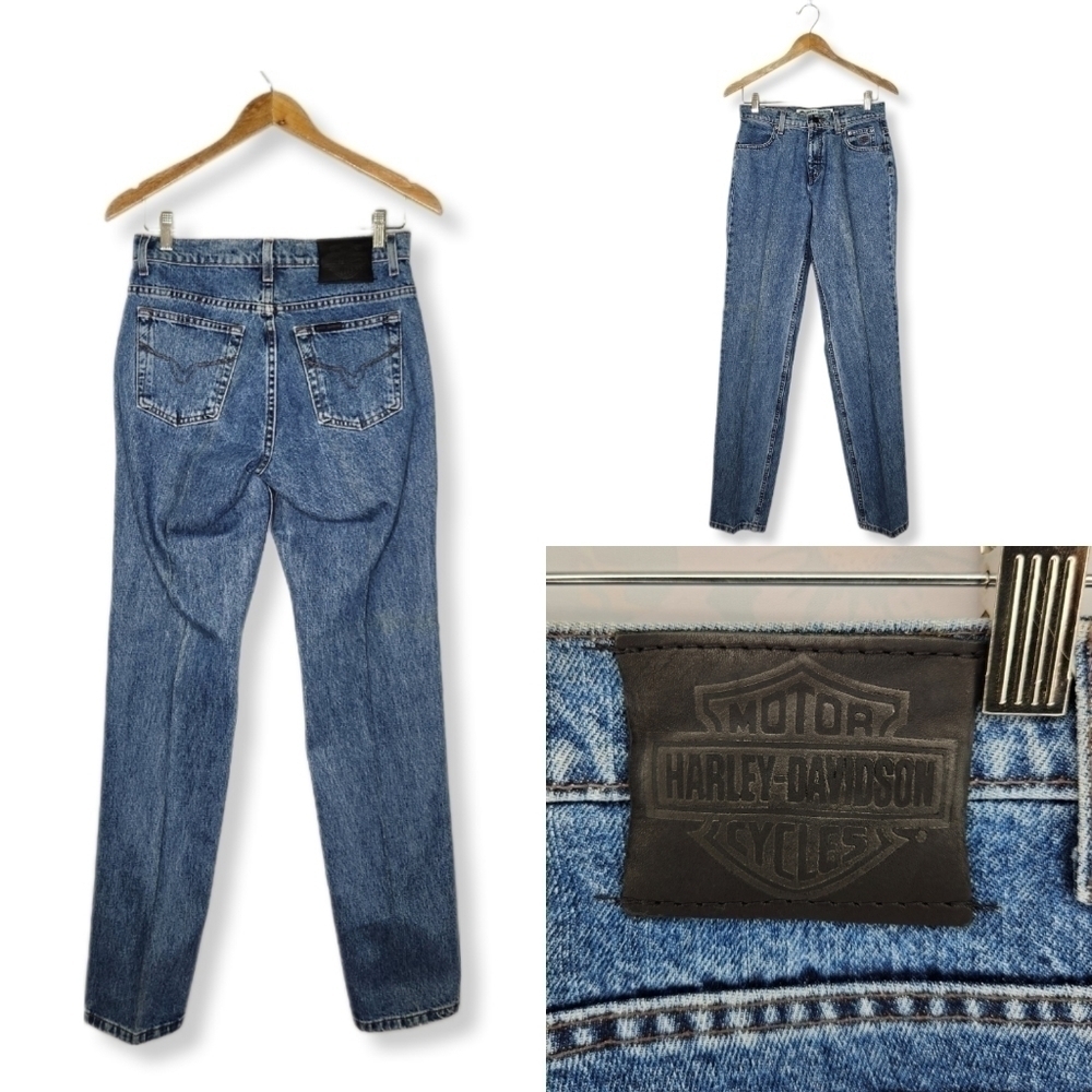 Vintage 90s Harley Davidson Straight Leg Jeans 100% Cotton Size 4 Long